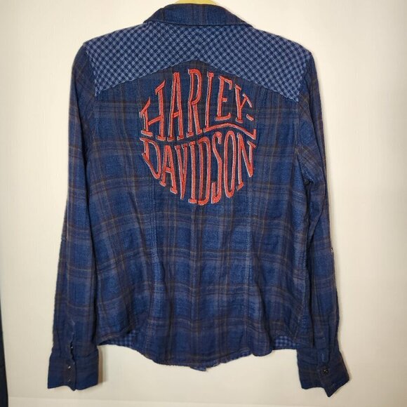 Women's XL Harley Davidson HD Plaid Button Up Long Sleeve Shirt - Picture 2 of 9